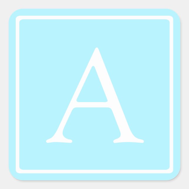 Sticker Carré Simple Monogramme Bleu Ciel (Devant)