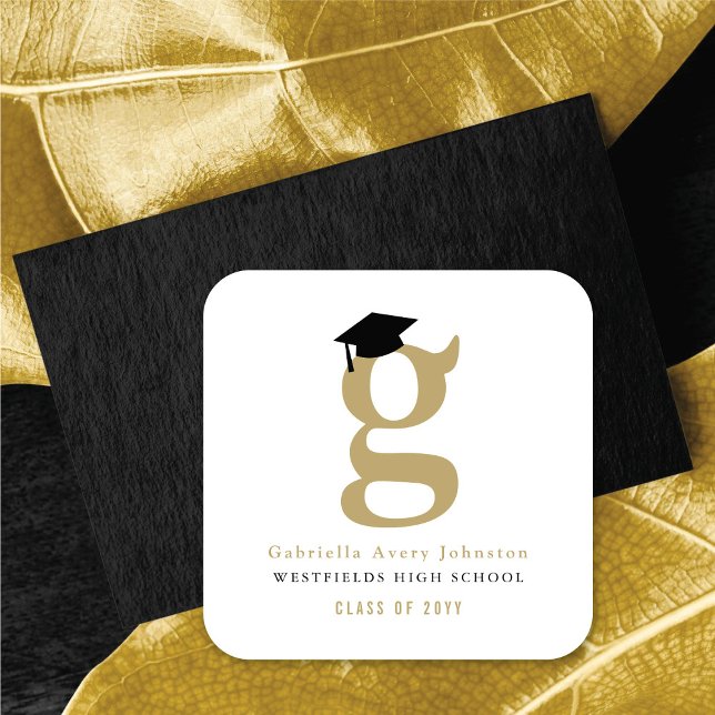 Sticker Carré Simple Monogramme Classique Moderne Casquette de R (Simple Classic Grad Monogram Modern Graduation Cap Classic Square Sticker @ zazzle.com/color_therapy)