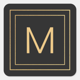Sticker Carré Simple Or Noir Monogramme