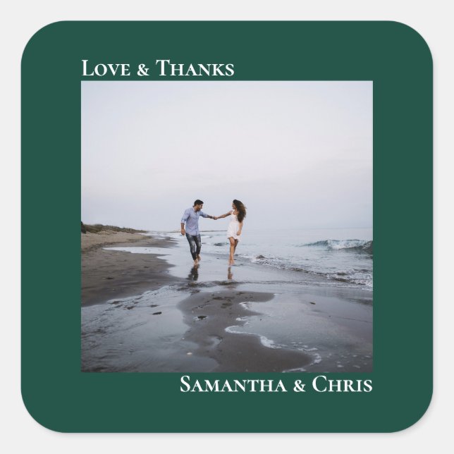 Sticker Carré Simple Photo Emerald Green Love & Merci Mariage (Devant)
