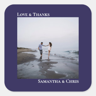 Sticker Carré Simple Photo Marine Blue Love & Merci Mariage