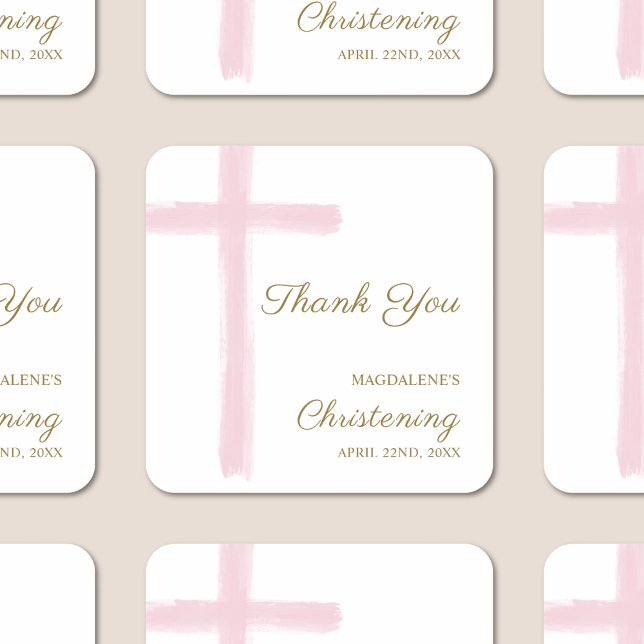 Sticker Carré Simple Pink Cross Thank You Christening Baptism (Créateur téléchargé)