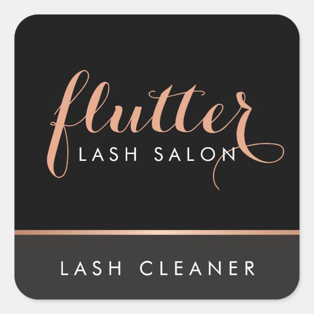Sticker Carré Simple Rose Gold Lash Salon Logo Noir (Devant)