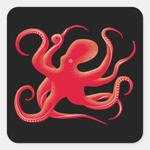Sticker Carré Simple rouge vectoriel art octopus Silhouette