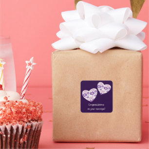 Sticker Carré Simple Two Hearts Félicitations pour votre mariage