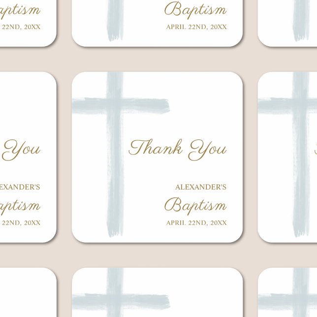 Sticker Carré Simple Watercolor Blue Cross Thank You Baptism (Créateur téléchargé)