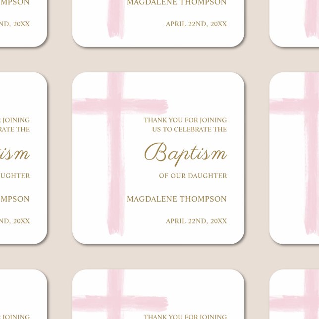 Sticker Carré Simple Watercolor Pink Cross Baptism Thank You (Créateur téléchargé)