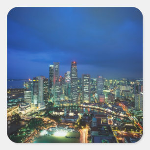 Sticker Carré Singapour Skyline la nuit, Singapour