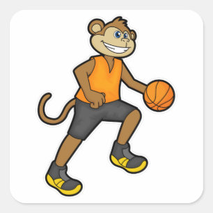 Sticker Carré Singe au basketball