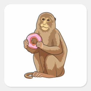 Sticker Carré Singe avec Donut
