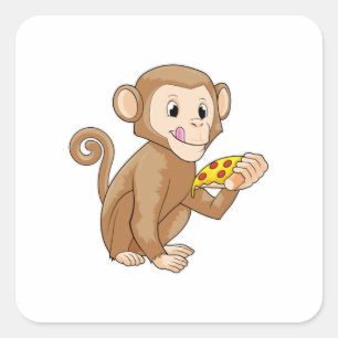 Sticker Carré Singe avec morceau de pizza
