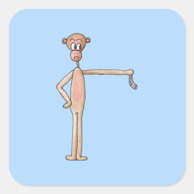 Sticker Carré Singe caricaturale avec soie odorante. (Devant)