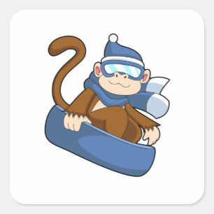 Sticker Carré Singe comme Snowboardeur avec Sonowboard.PNG