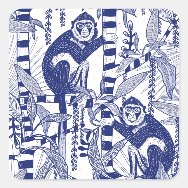 Sticker Carré Singe dans la jungle (Devant)