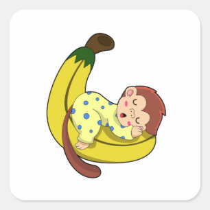 Sticker Carré Singe dormant dans le pyjama