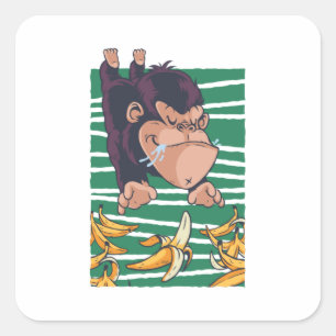 Sticker Carré Singe drôle avec des bananes