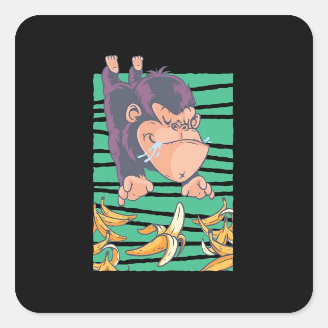 Sticker Carré Singe Mignonne Avec Bananes (Devant)