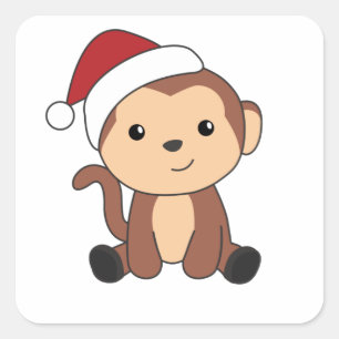 Sticker Carré Singe Noël Neige Hiver Animaux Singes