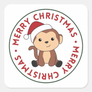 Sticker Carré Singe Noël Neige Hiver Animaux Singes Squale
