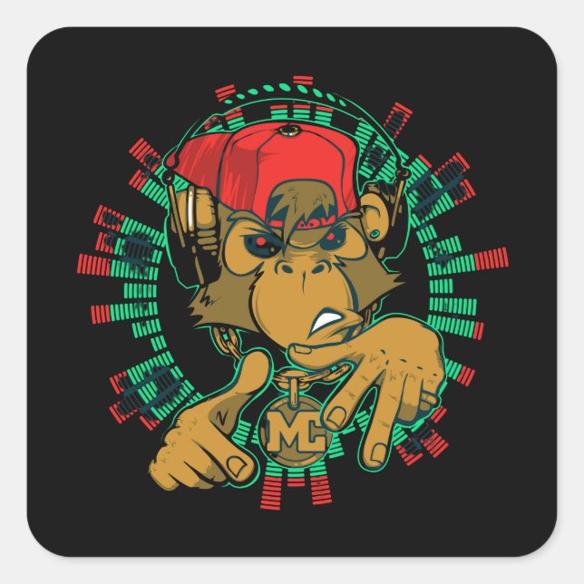 Sticker Carré singe rapper singe dj peut être utilisé (Devant)
