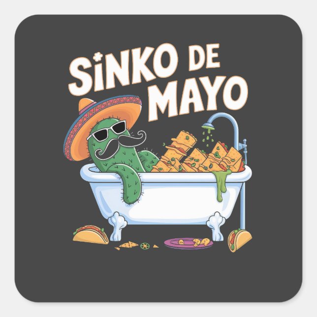 Sticker Carré Sinko de Mayo Cinco De Mayo Cactus Drôle (Devant)