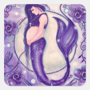 Sticker Carré Sirène de grossesse violette par Renee Lavoie