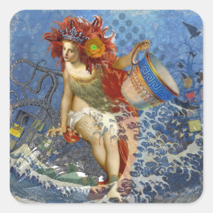 Sticker Carré Sirène gothique bleu Aquarius Art