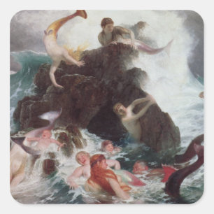 Sticker Carré Sirènes au jeu, 1886 (huile sur la toile)