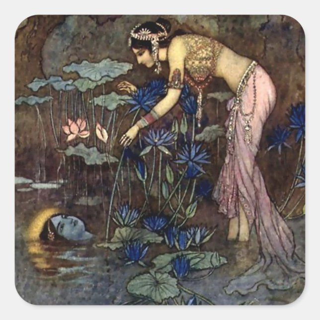 Sticker Carré "Sita trouve Rama" par Warwick Goble (Devant)
