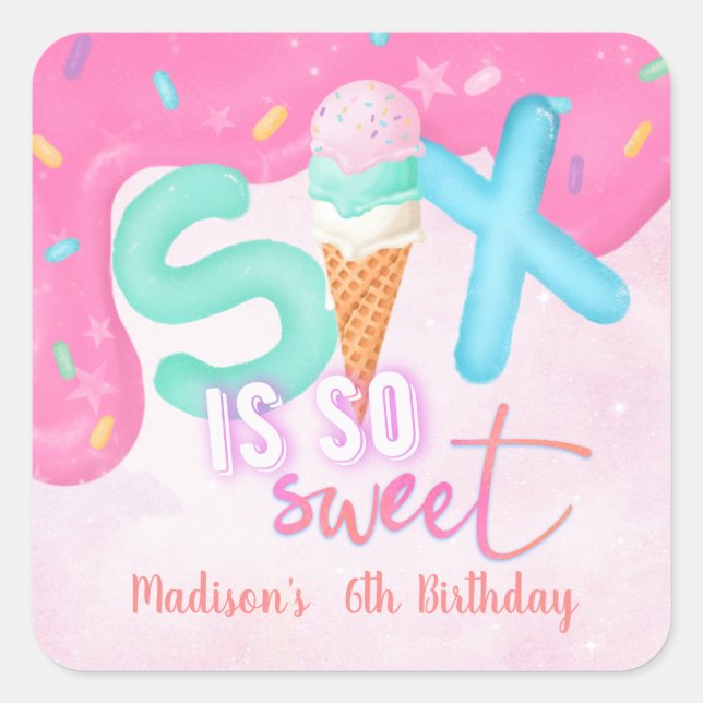 Sticker Carré six est si doux Froid rose (Devant)