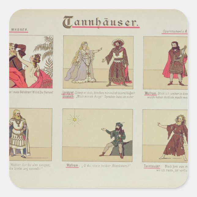 Sticker Carré Six scènes liées à l'opéra "Tannhauser" (Devant)