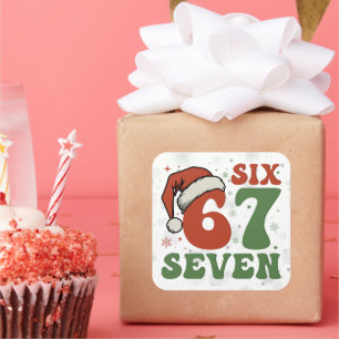 Sticker Carré Six Seven 67 Chapeau de Père Noël Drôle Noël Xmas