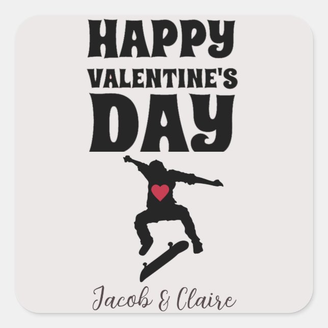Sticker Carré skateboard, Joyeux valentines jour personnalisez l (Devant)