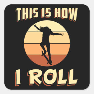 Sticker Carré Skater Girl Sk8 Skateboard Skate Retro Idée cadeau