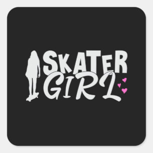 Sticker Carré Skater Girl Sk8 Skateboard Skate Skate Idée cadeau