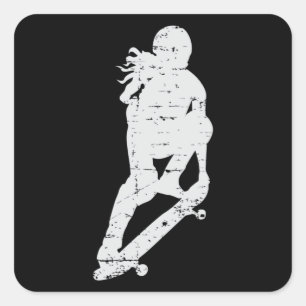 Sticker Carré Skater Girl Skateboard Sk8 Patinage Idée cadeau Pa