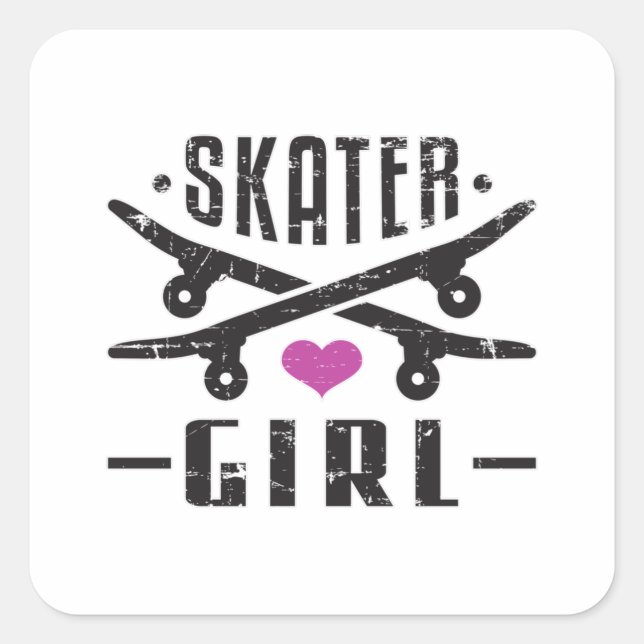 Sticker Carré Skater Girl Skateboard Skate Sk8 Skate Cadeau (Devant)