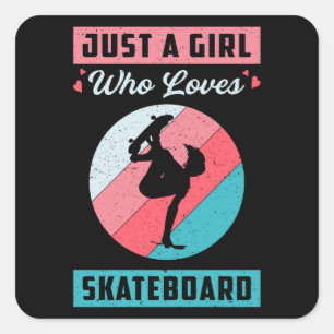 Sticker Carré Skater Girls Girls Sk8 Skateboard Retro Idée cadea