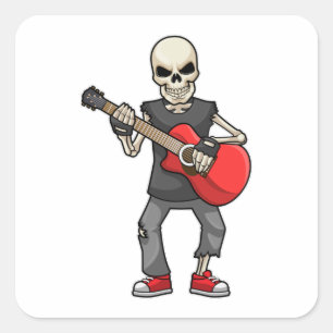 Sticker Carré Skeleton at Music with Guitar