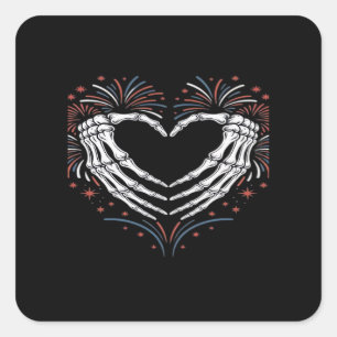 Sticker Carré Skeleton Coeur main 4ème De L'Amérique Patriotique