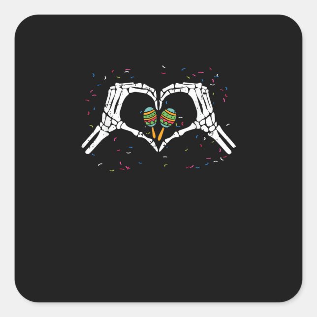 Sticker Carré Skeleton Coeur main Maracas Cinco De Mayo Mexicain (Devant)