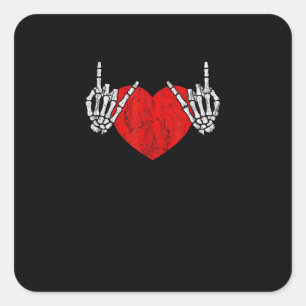 Sticker Carré Skeleton Coeur Mains Et Rouleau, Valentines Hallow