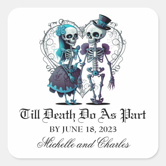Sticker Carré Skeleton Couple Mariage (Devant)