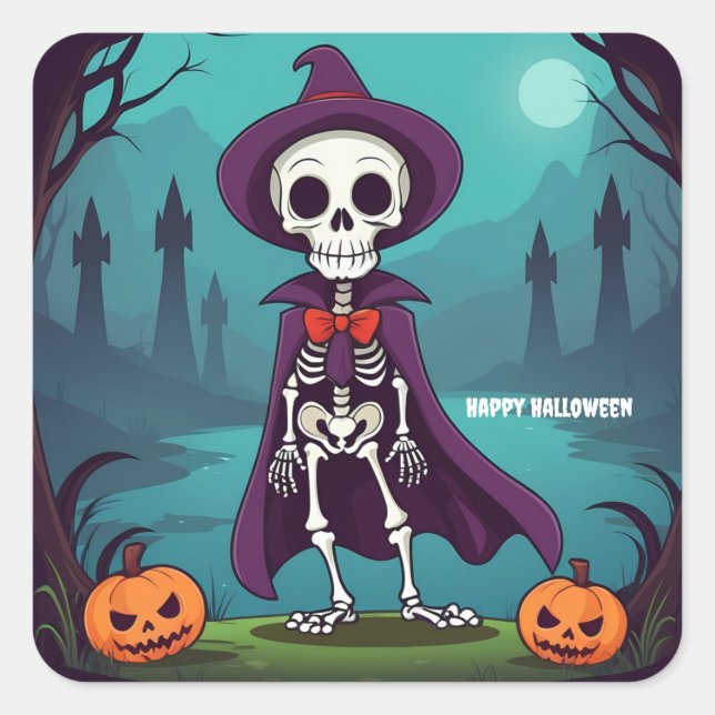 Sticker Carré Skeleton d'Halloween (Devant)