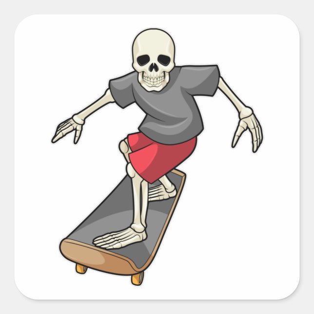 Sticker Carré Skeleton en skateboard (Devant)