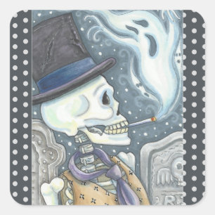 Sticker Carré SKELETON FUMEUR, Carré DE LA FEUILLE D'ÉTIQUETTES 