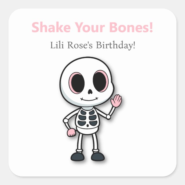 Sticker Carré Skeleton Fun | Fête d'anniversaire Halloween (Devant)