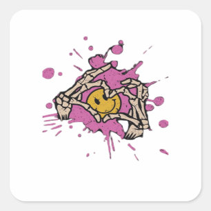 Sticker Carré Skeleton Hand Heart Show Classic