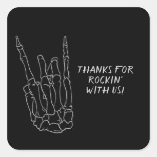 Sticker Carré Skeleton Hand Rock Star Black Birday Party