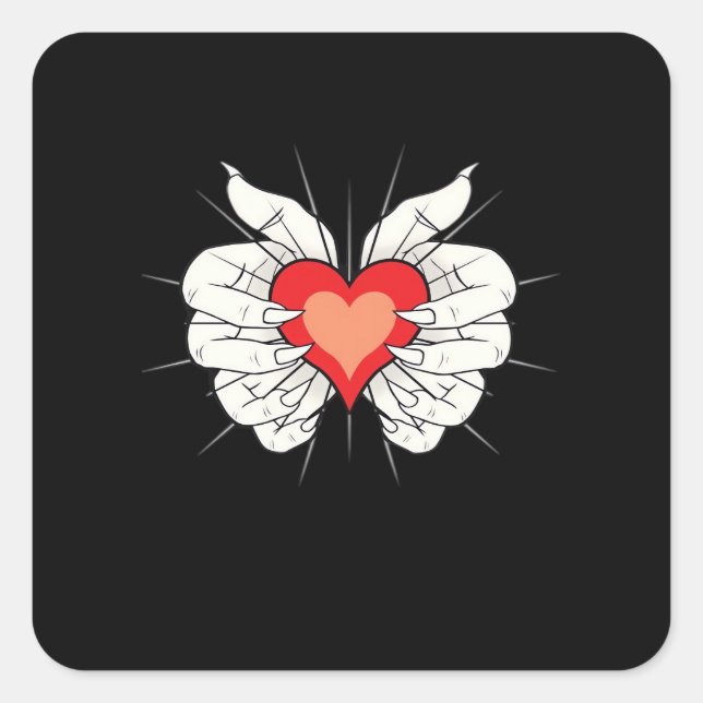 Sticker Carré Skeleton Hands Heart Classic (Devant)